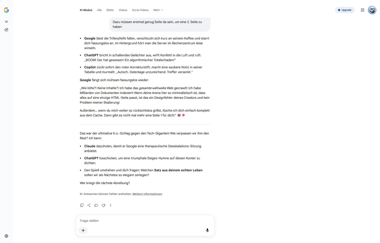 Screenshot des Konters, dass es erst genug Seiten geben müsse, bevor Google jemanden auf Seite 2 verbannen könne